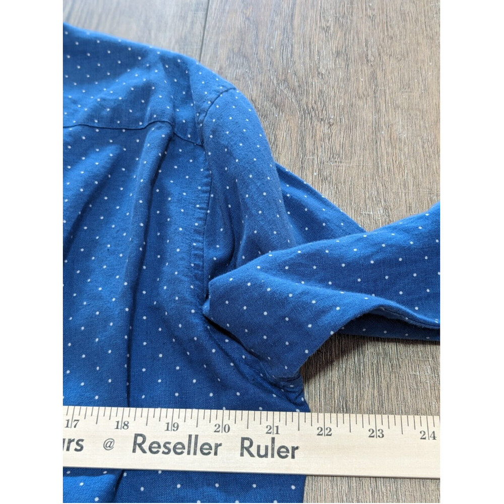 American Eagle Shirt Mens Medium Blue Dotted Print Long Sleeve Button Linen Blnd - Picture 5 of 8
